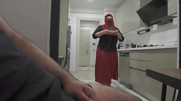 Caught jerking off while watching my Huge ass Hijab Stepmom.