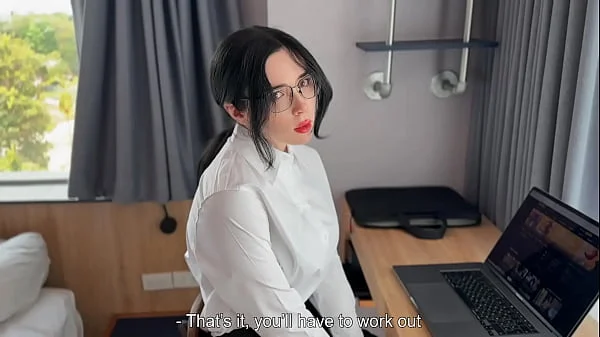 Horny Secretary Sucks and Fucks Boss's Dick till Cum in Mouth - Caught Masturbating at Workplace