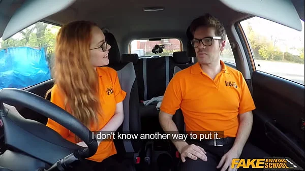 Fake Driving Instructor fucks his cute ginger teen student in the car and gives her a creampie