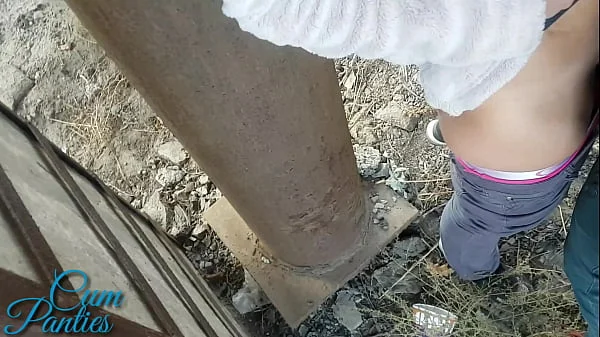 Real public cum panties near trains