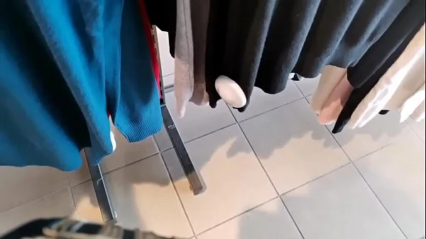 Your goes to a clothing store and puts her panties inside her pussy while she tries on some jeans