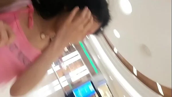 (RISKY PUBLIC SEX) Upskirt no panties at the mall, public sex, facial and cumwalk!!!